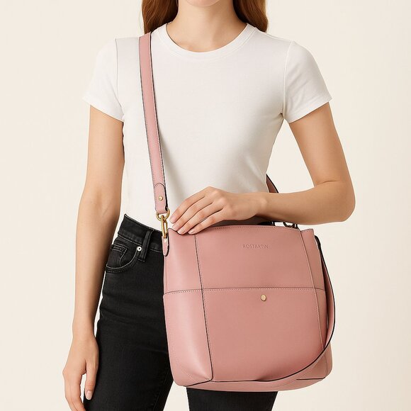 BOSTANTEN Pink Leather Shoulder Bag with Inner Pouch - Picture 1 of 12